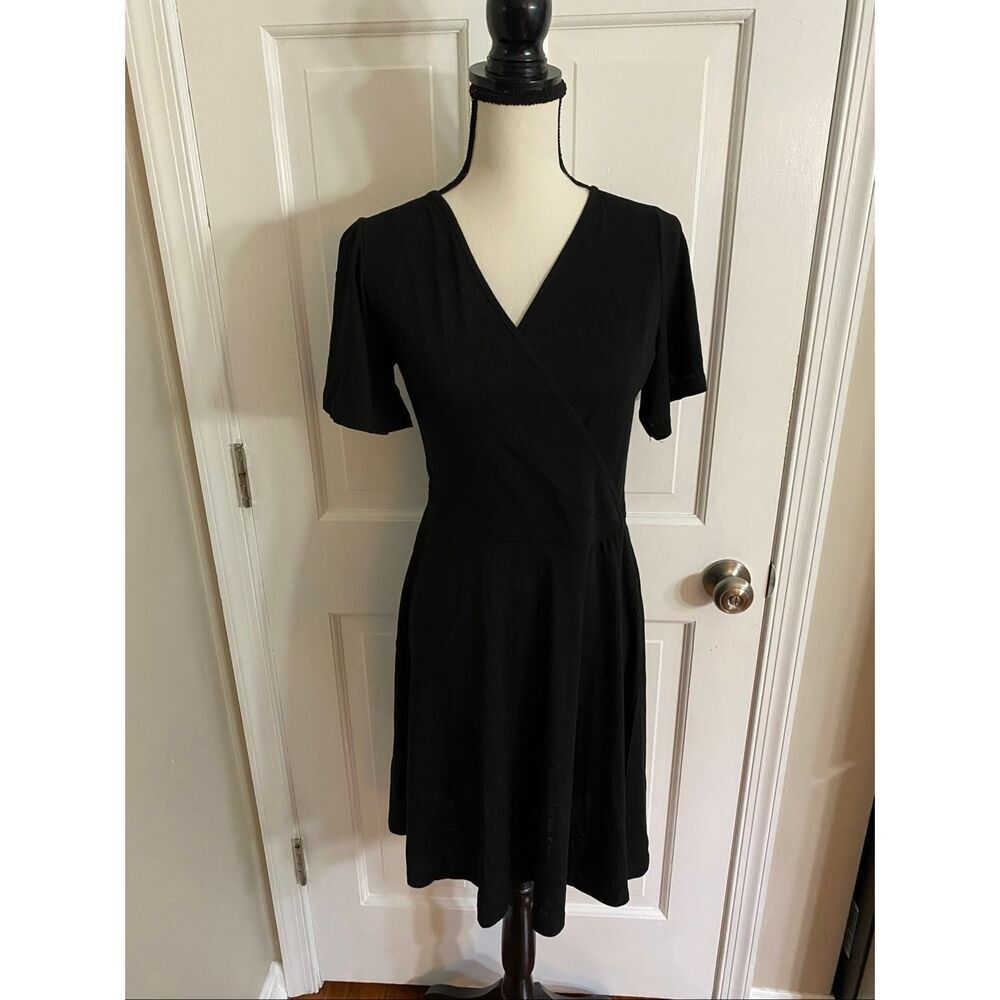 Cotton blend black wrap dress size M